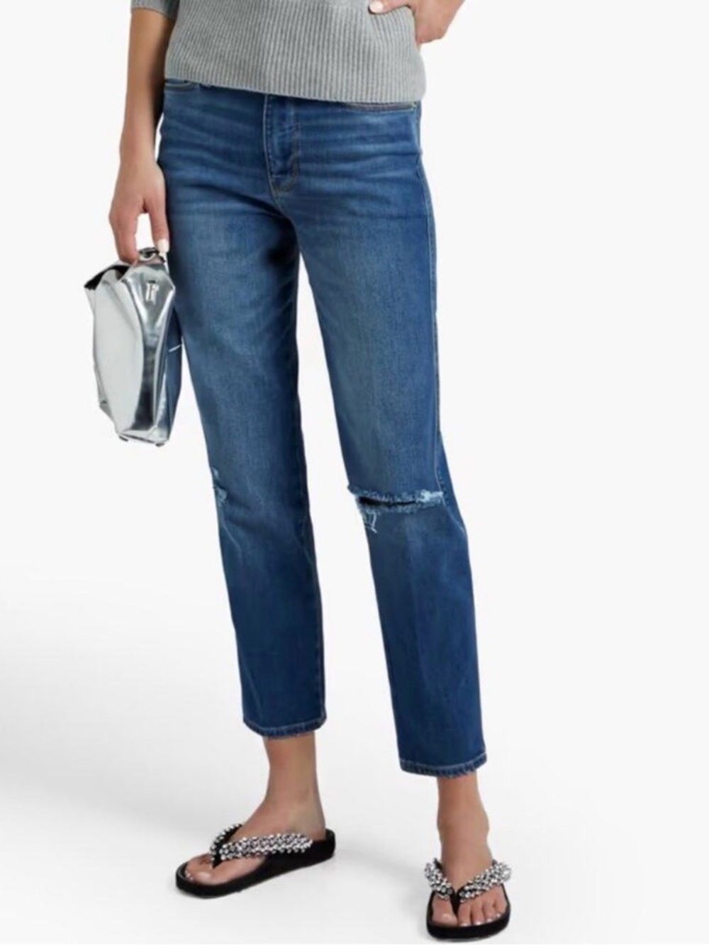 Frame Le Sylvie Crop Straight Leg Distressed Mid Rise Stretch Jeans Size 25